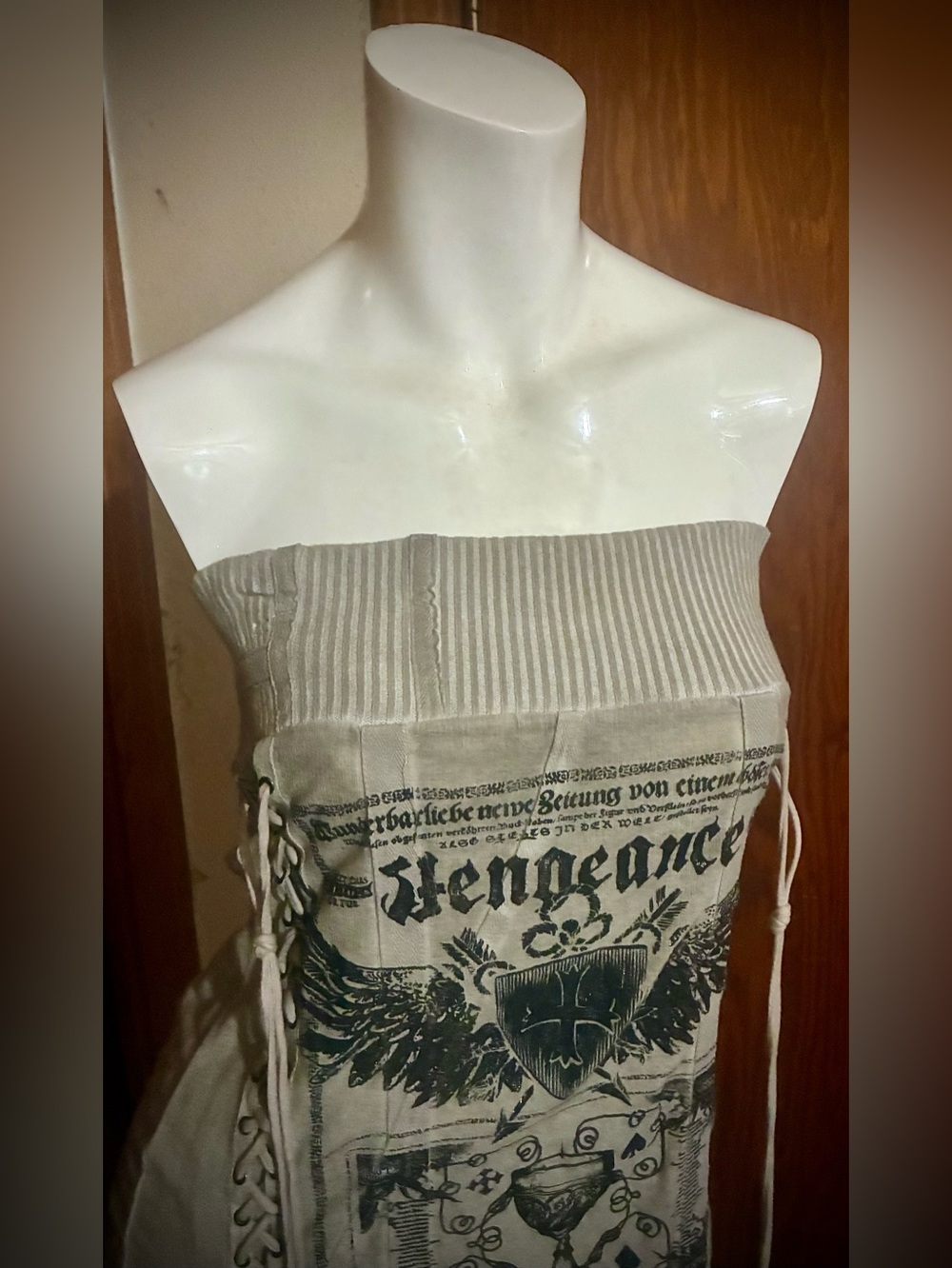 Salvage Edgy Tan w/ Sparkly Black Graphics Tunic Tube Top / Mini Dress - Size M - Picture 4 of 8